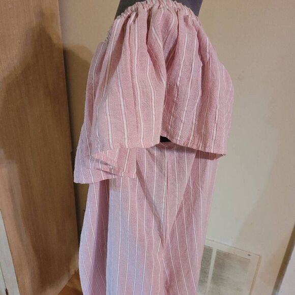 Bluheaven Women's Elastic Off-shoulder Striped Dress Barbie Pink Large - Picture 8 of 16